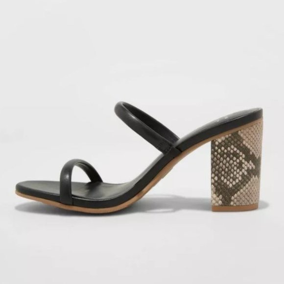 Women's Cass Thin Strap Heeled Pumps - A New Day Black Snake - Picture 2 of 3